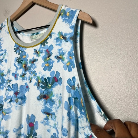 LOGO Lounge Women Tank Top 2X Blue Floral Art Sheer Mesh Lace Trim Stretch Green - Picture 2 of 12